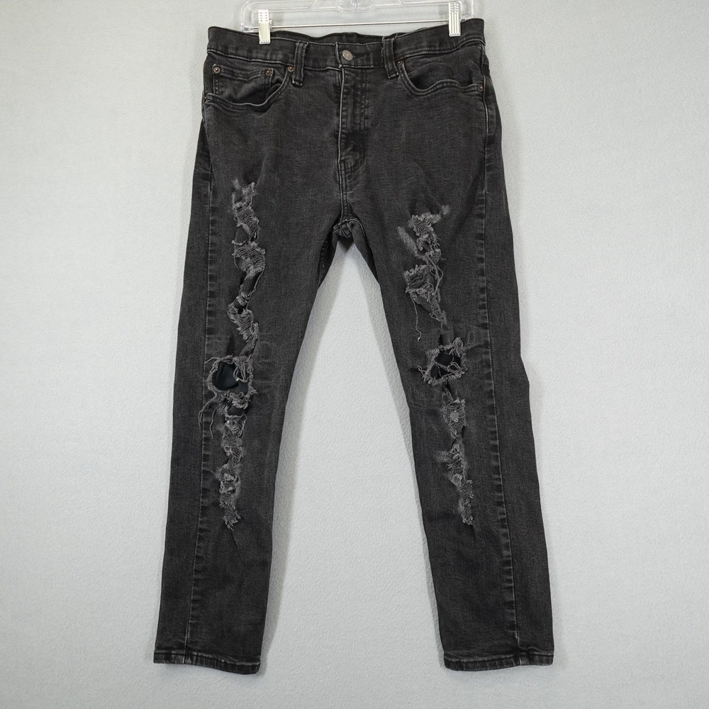 Levi's 512 Jeans Mens 34x29 Black Slim Taper Distressed Ripped Denim Casual